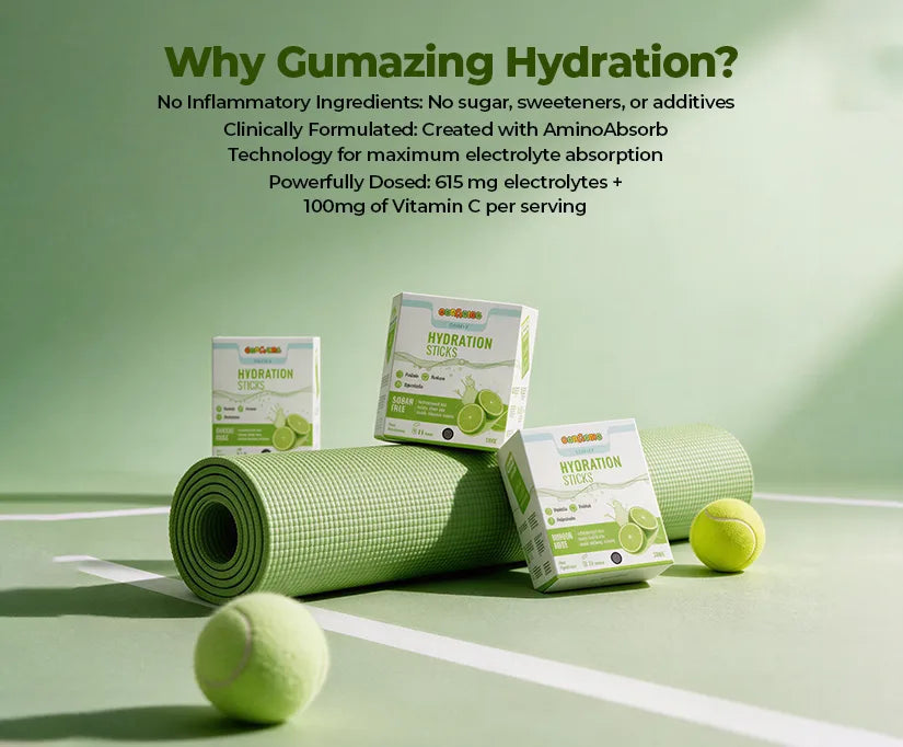 Gumazing Hydration electrolyte sticks with 615 mg electrolytes and vitamin C for hydration