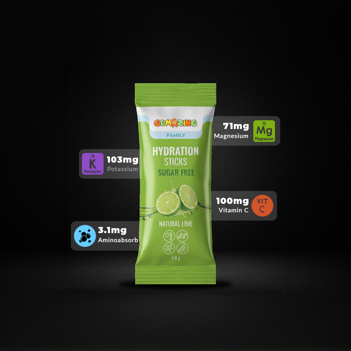Zesty Lime | Sugar Free | 14 Sticks (2-Week Supply) | Gumazing Hydration Sachets (Copy).
